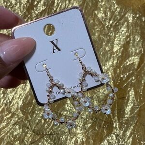 Pearl & Crystal Floral Hoop Earrings – Gold-Tone | Pierced Ears